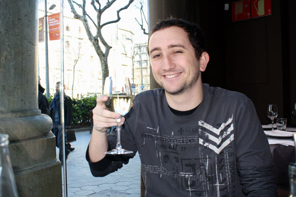 Enjoying a Glass of Wine at Brown 33 in Barcelona Spain Enjoying a Glass of Wine at Brown 33 in Barcelona Spain