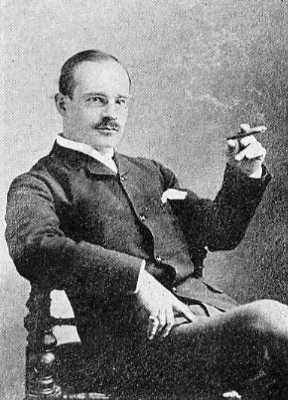 Richard Mansfield (1857-1907) Portrait sitting in chair smoking cigar-Photo-B&W-Resized