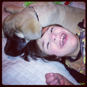 A boy and his dog.