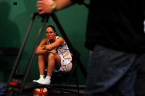 Sue Bird waiting her turn in our green screen room at Storm Media Day 2009