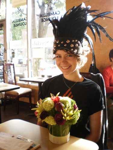 Birthday flowers and birthday girl