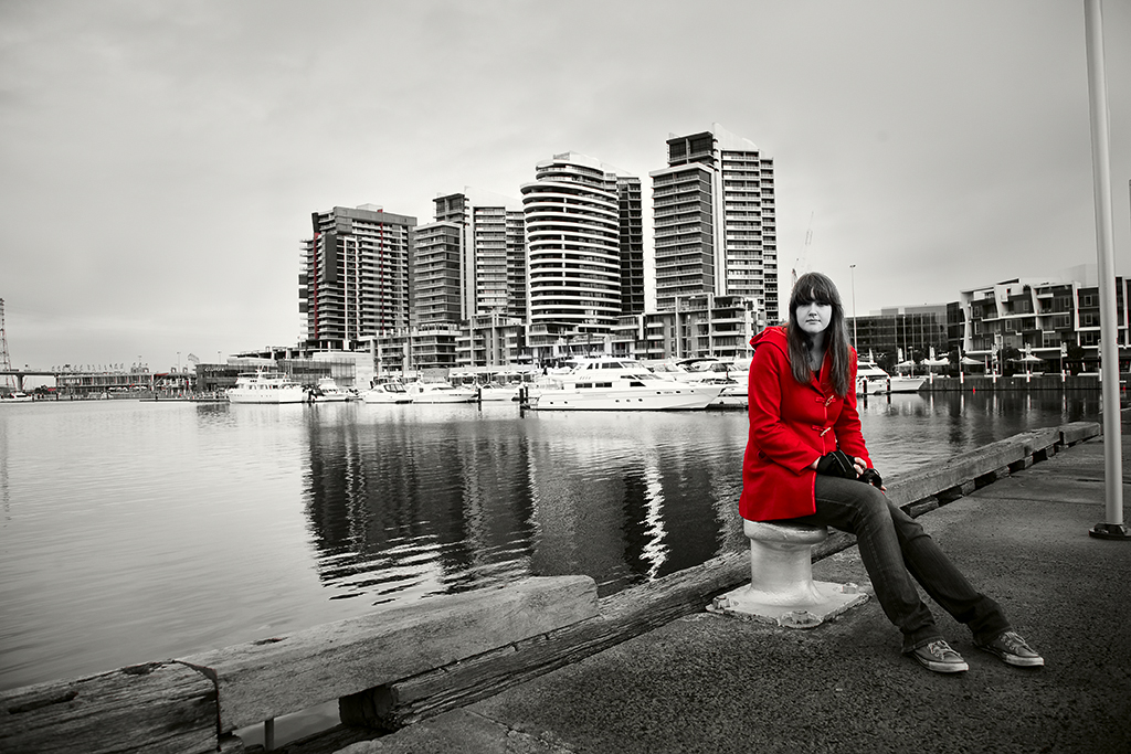 Lonely Girl_Docklands_Melbourne_MG_0288 Canon 5D camera and Canon 24mm f1.4 L series lens. Exposure Details: 1/160 second @ f5.6 ISO 200