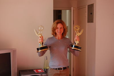 Me holding two REAL Emmy's.