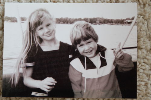 Chrisy and Joey 1970-something. Mamaw and Papaw's boat on Lake Wawasee