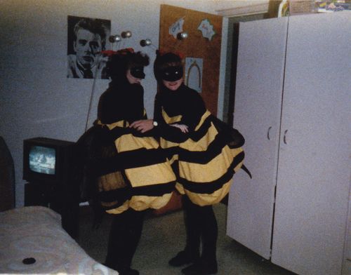 Em and Chrisy bumblebees - showing our stingers