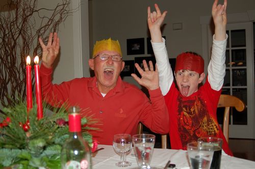 Middle Boy and Papa Parke as Rockers - Christmas 2010