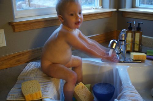 Playing in the sink